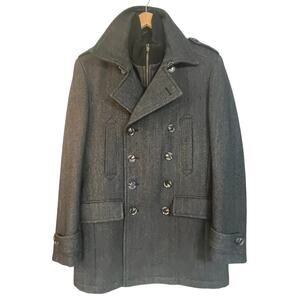 7 Diamonds Men's XL Herringbone Tweed Wool Blend Tweed Peacoat Heavy Quality